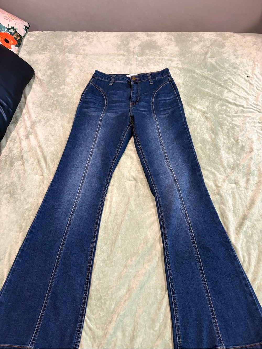 Vanilla Star Dark Blue High-Rise Flare Jeans